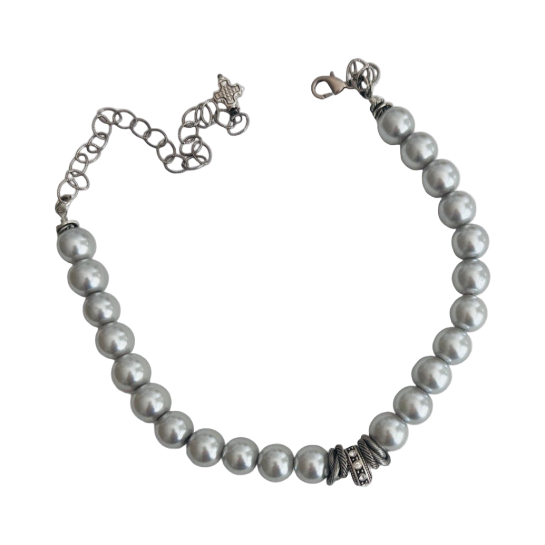 Caitlin Silver Vintage Czech Pearl Necklace