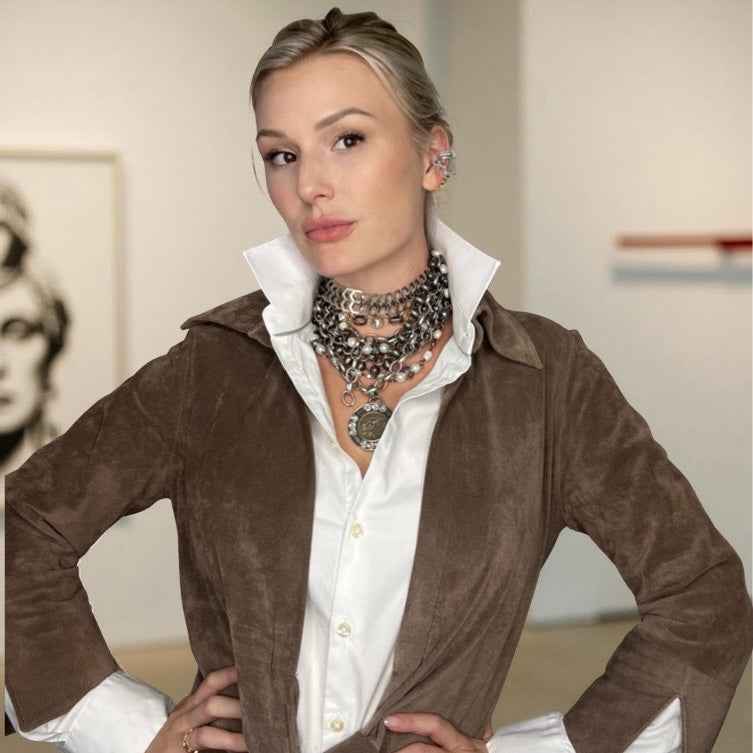 Blake Silver Pearl and Hematite Coin Statement Necklace