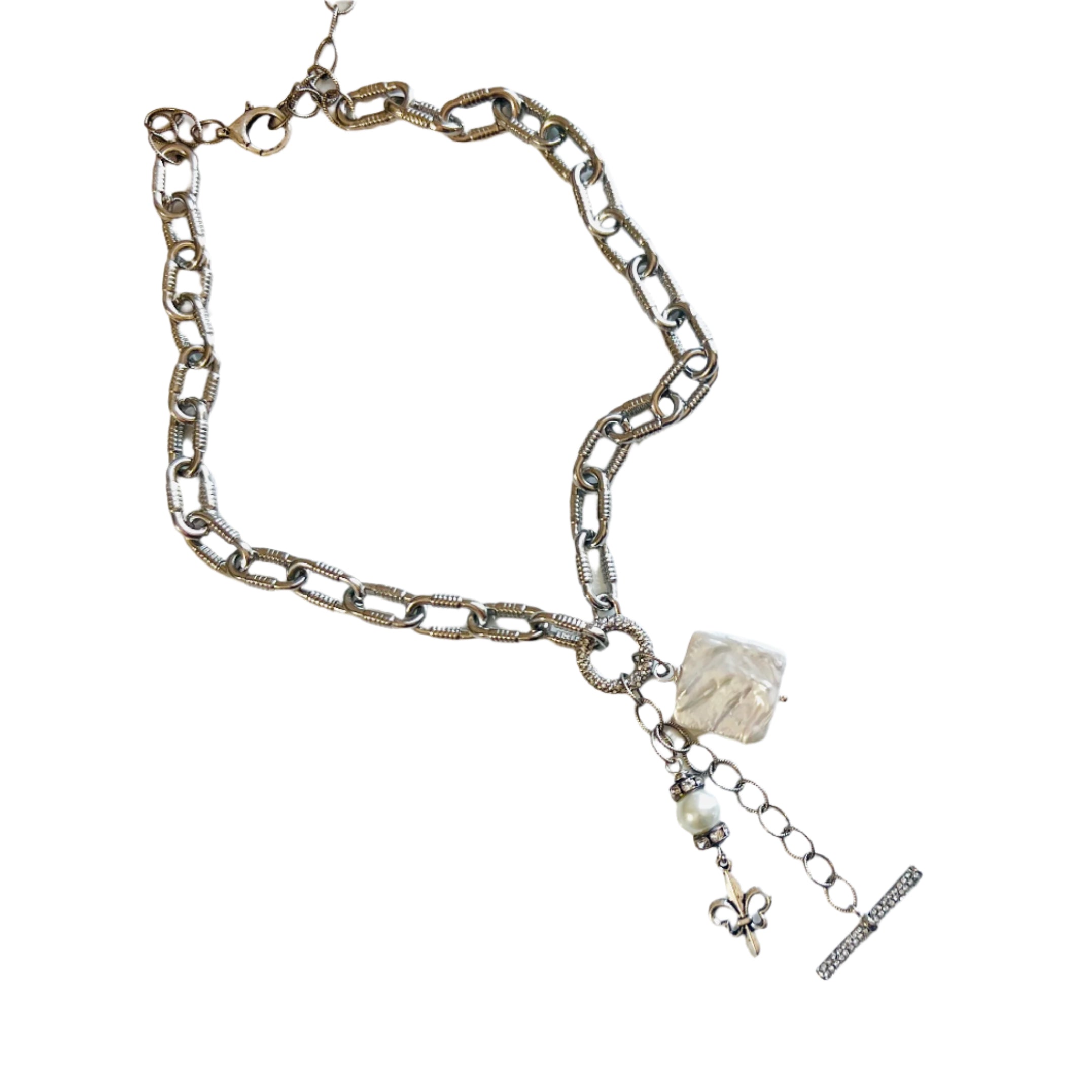 Amela Silver and Freshwater Pearl Lariat Necklace