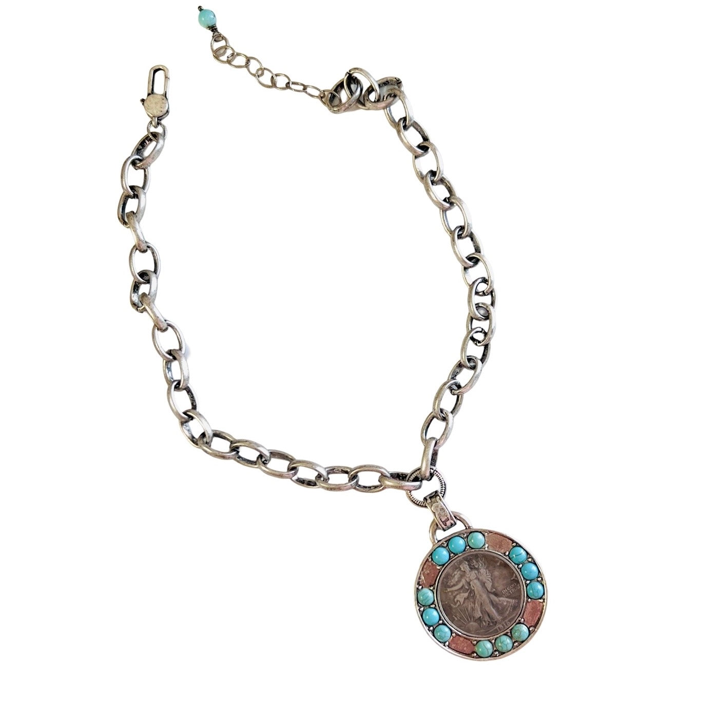 Tempest Turquoise and Silver Liberty Coin Pendant