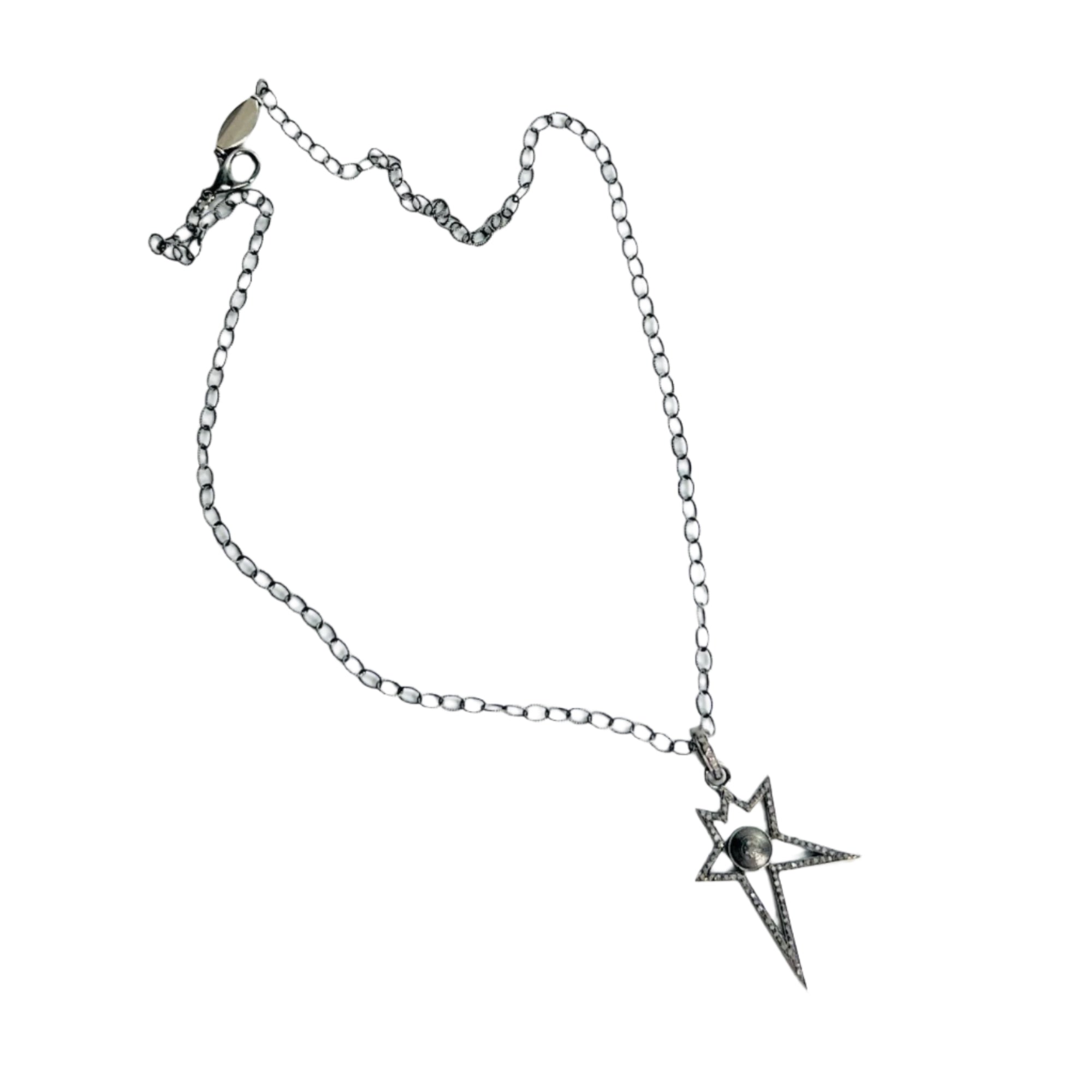 Pave Diamond Abstract Star on Sterling Silver Chain