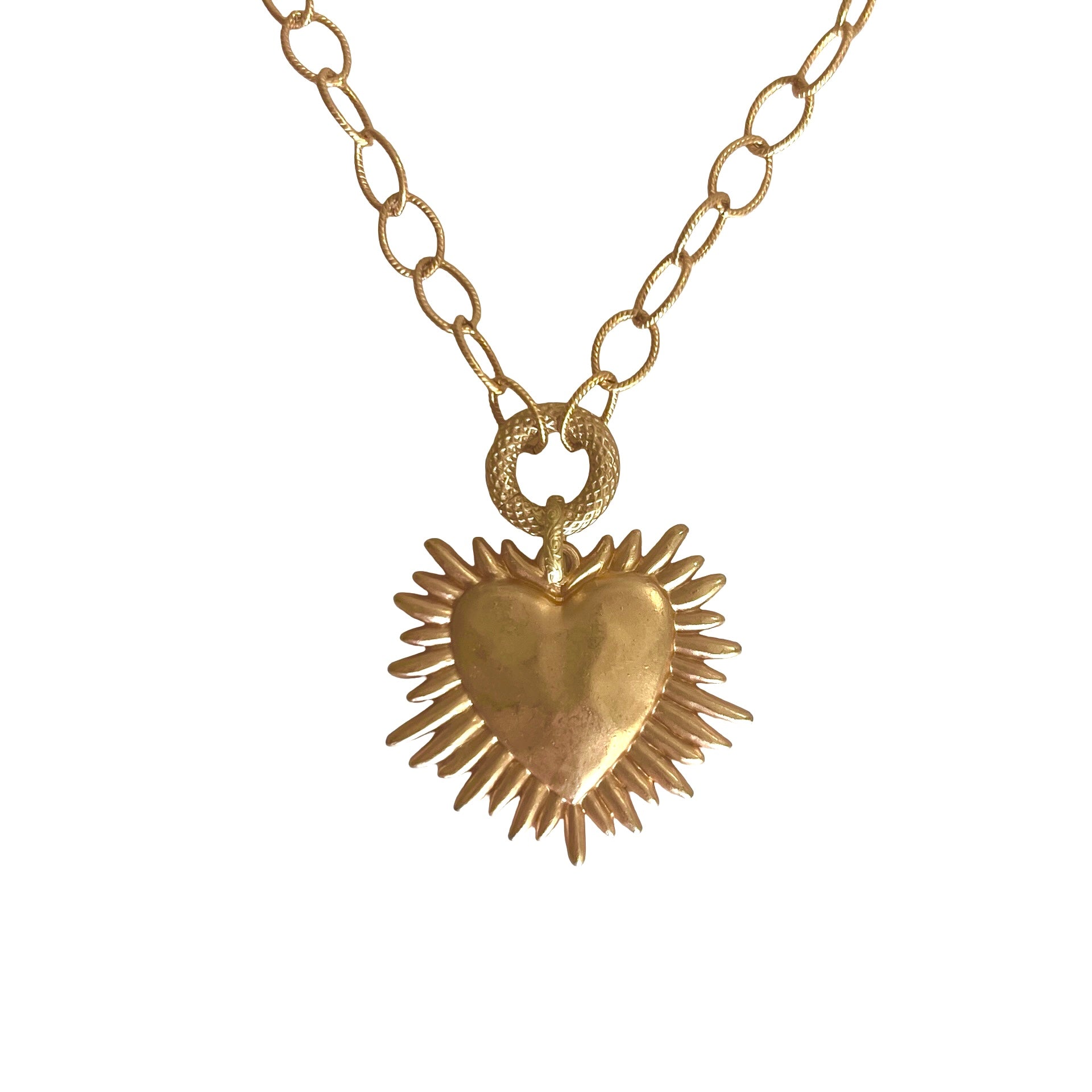 Gold Sunburst Heart Pendant Necklace
