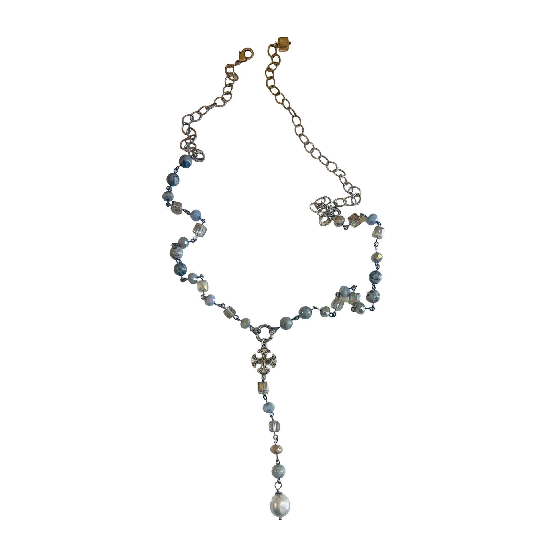 Jasper and Crystal Beaded Lariat Necklace