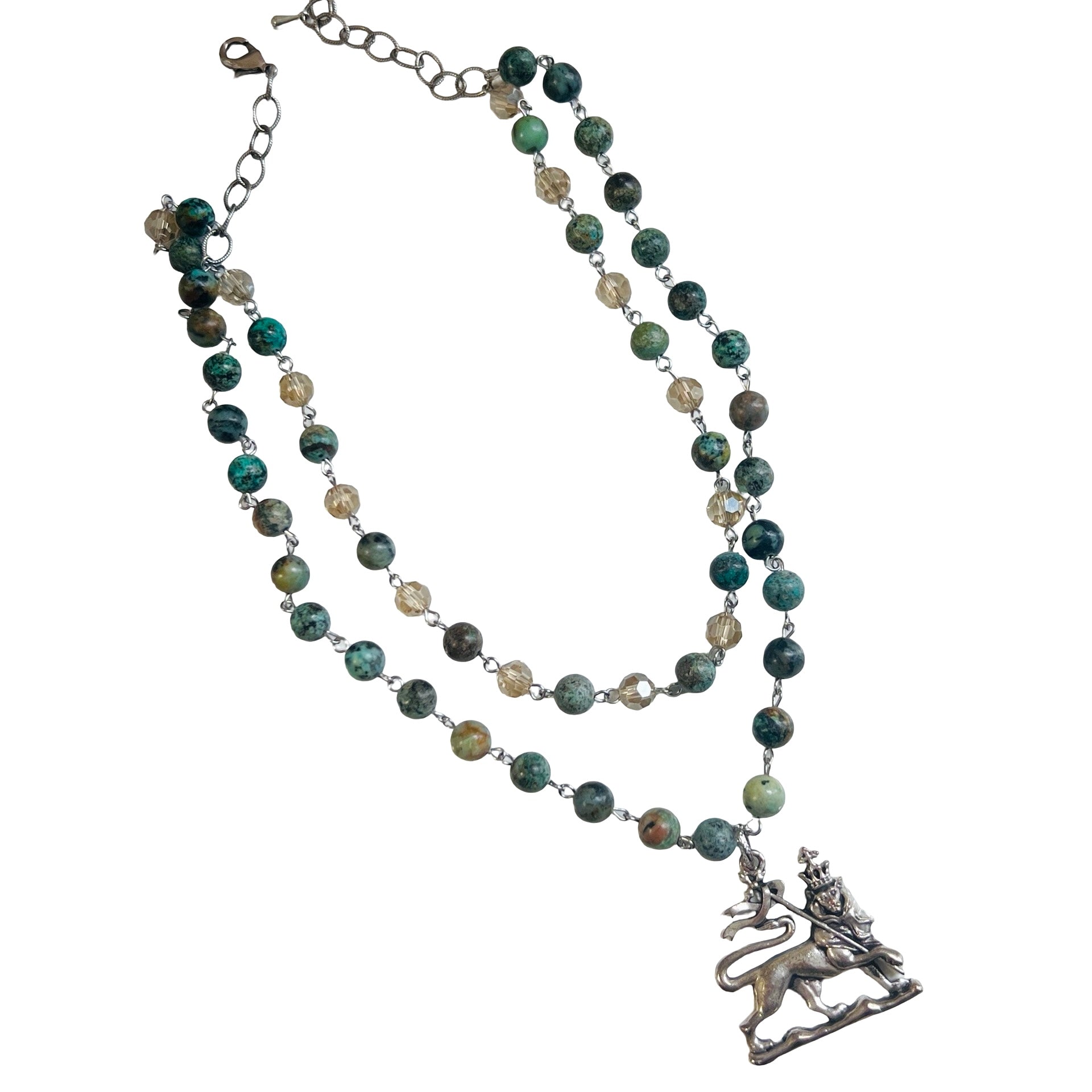Reign African Turquoise Beaded Regal Lion Necklace