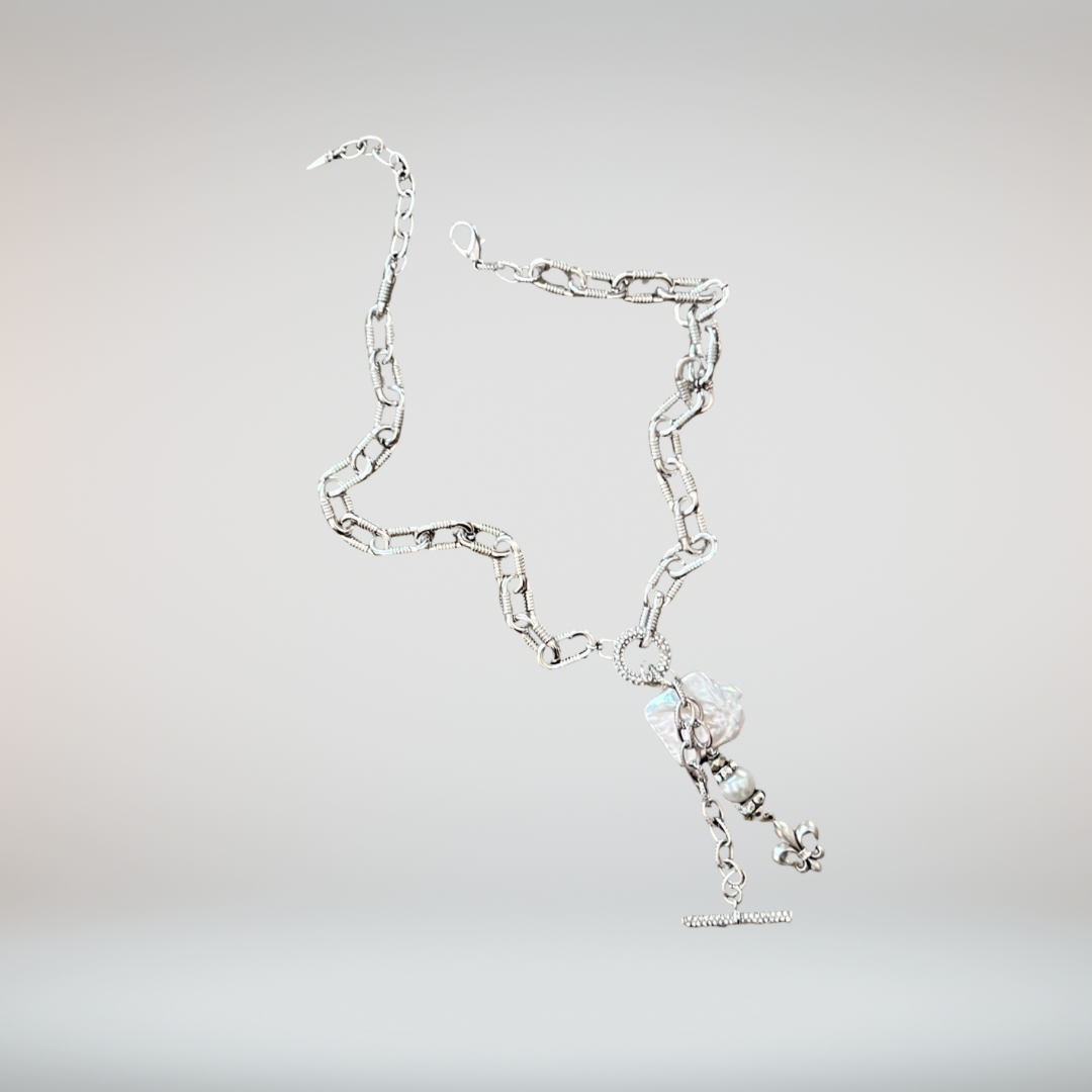 Amela Silver and Freshwater Pearl Lariat Necklace