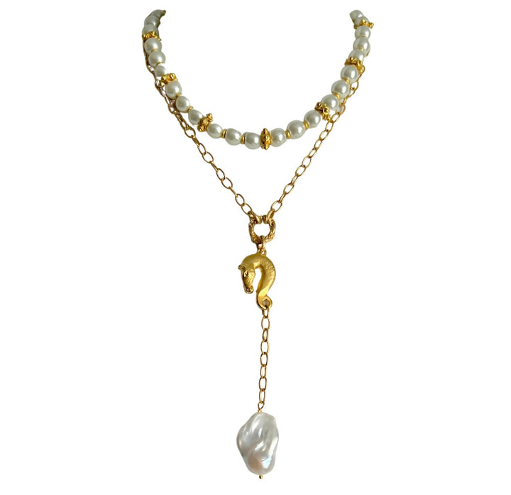 Cheval Gold  Baroque Pearl Lariat Necklace