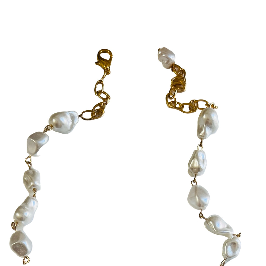 Lady Morgan Coin Necklace with Glass Pearl Chain