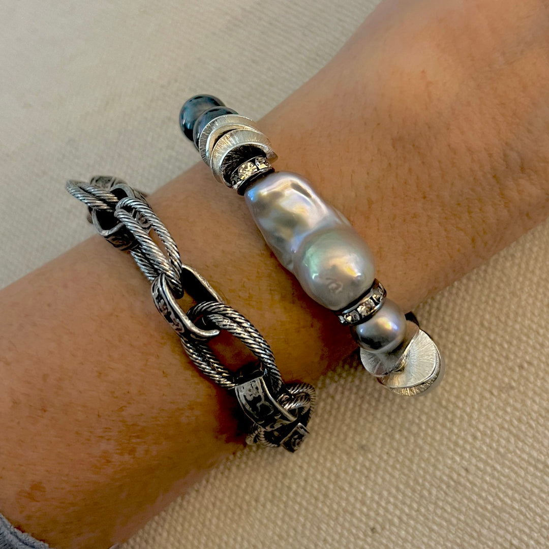 Baltic Iridescent Silver and Slate Pearl Bracelet