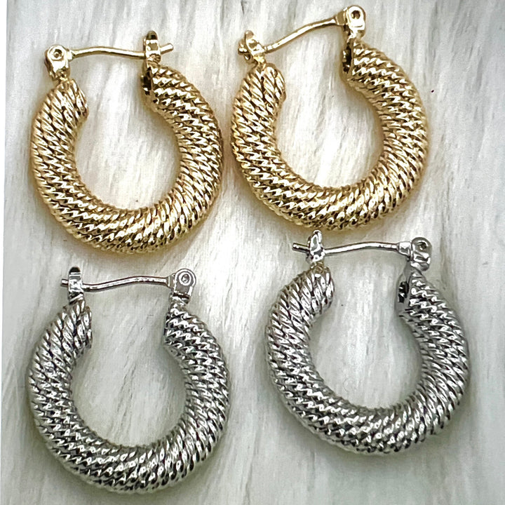 Textured Huggie Hoops, Choose from Silver or Gold