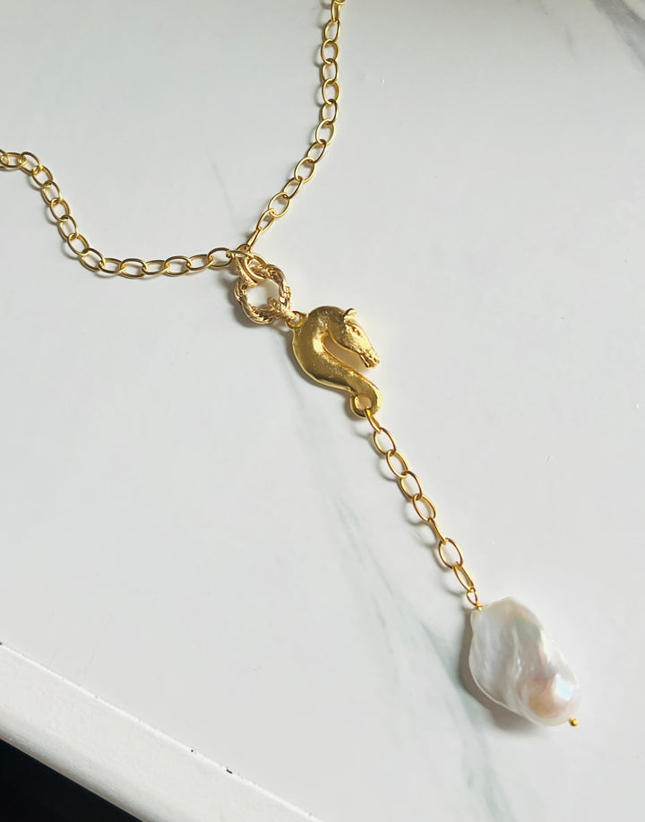 Cheval Gold  Baroque Pearl Lariat Necklace