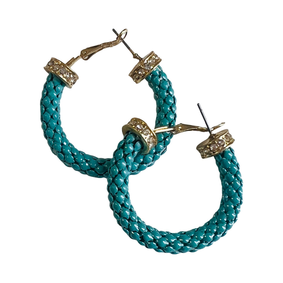 Turquoise Blue Textured Hoop Earrings