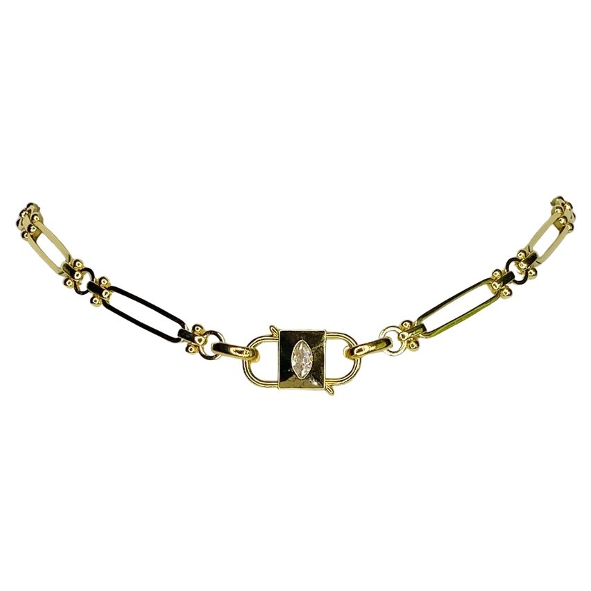 Crystal Eye Double Padlock Choker Necklace