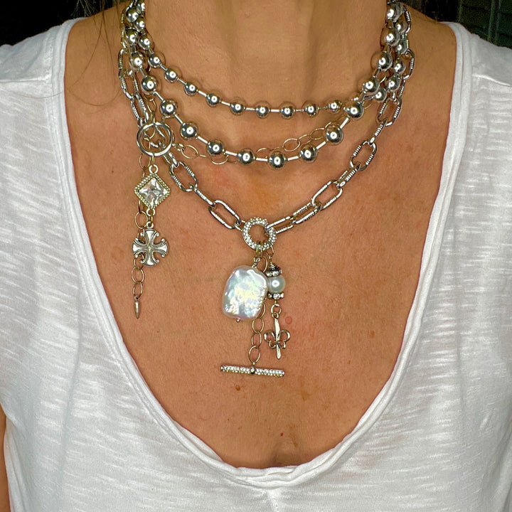 Amela Silver and Freshwater Pearl Lariat Necklace