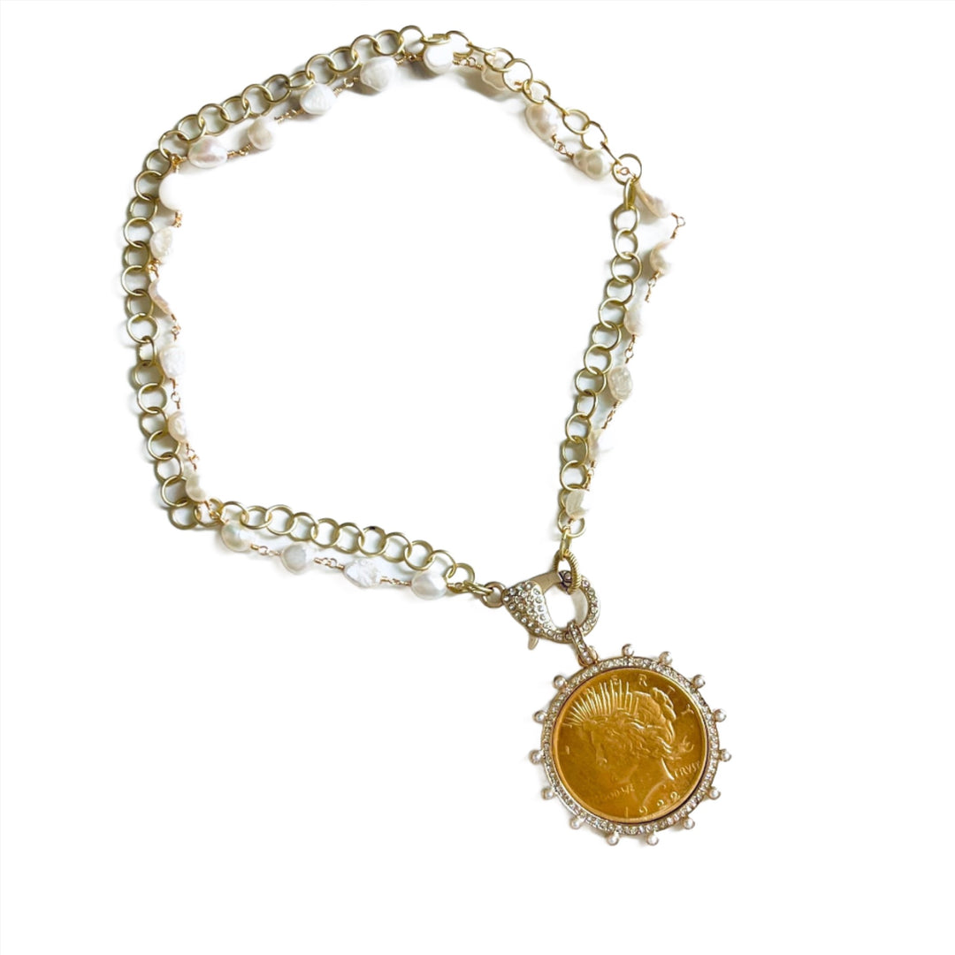 Gilded Lady Morgan Coin Pendant Necklace in Brushed Gold