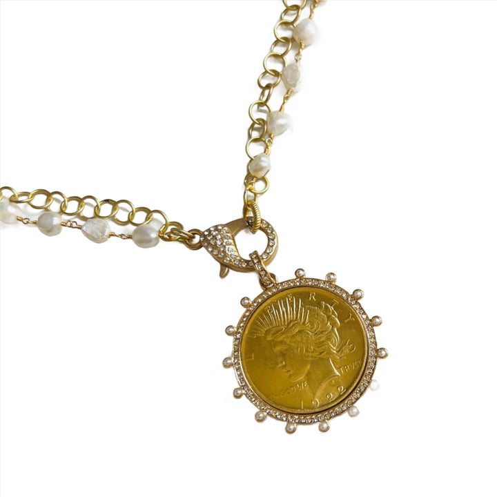 Gilded Lady Morgan Coin Pendant Necklace in Brushed Gold