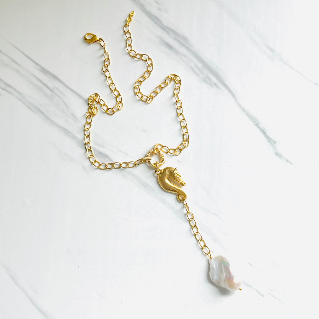 Cheval Gold  Baroque Pearl Lariat Necklace
