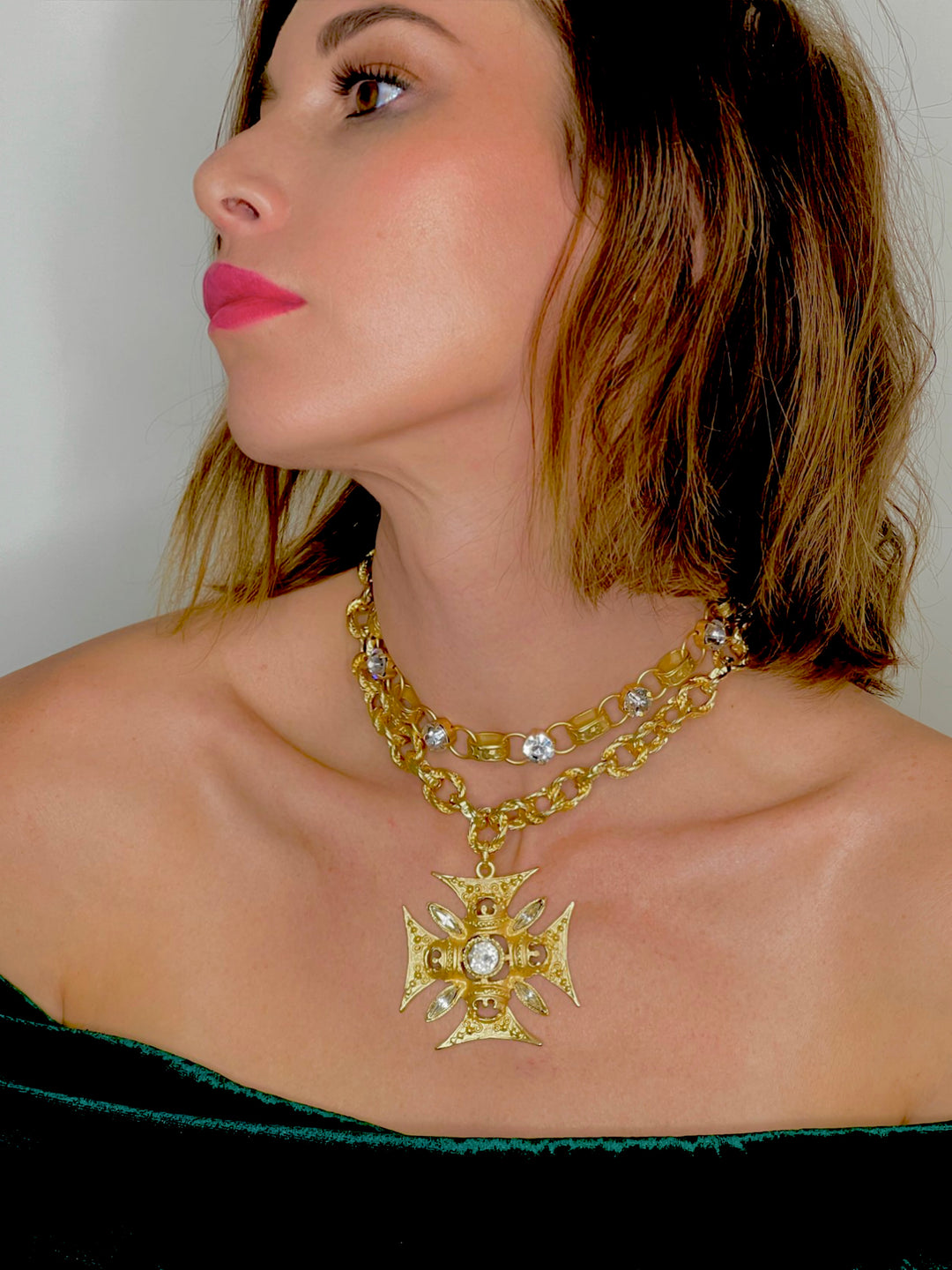 Large Swarovski Crystal Maltese Cross Necklace