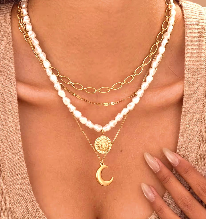 Four Strand Sun and Moon Necklace