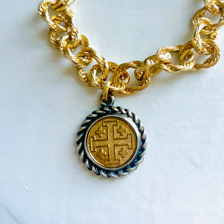 Chunky Cross Medallion Gold Bracelet