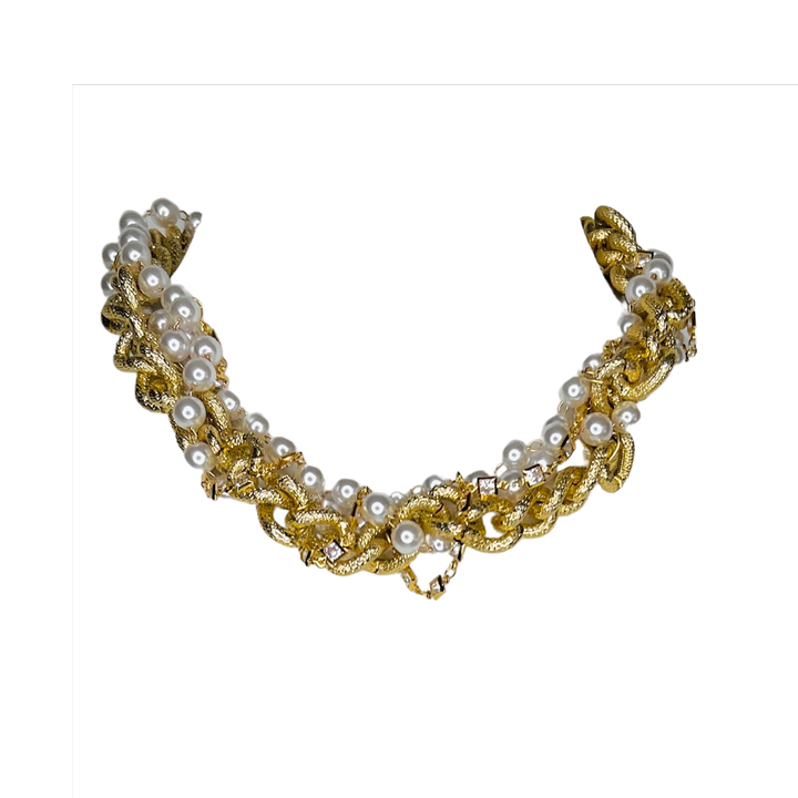 Twisted Sister Gold, Pearl, and Crystal Choker Necklace Fickle Fox Co