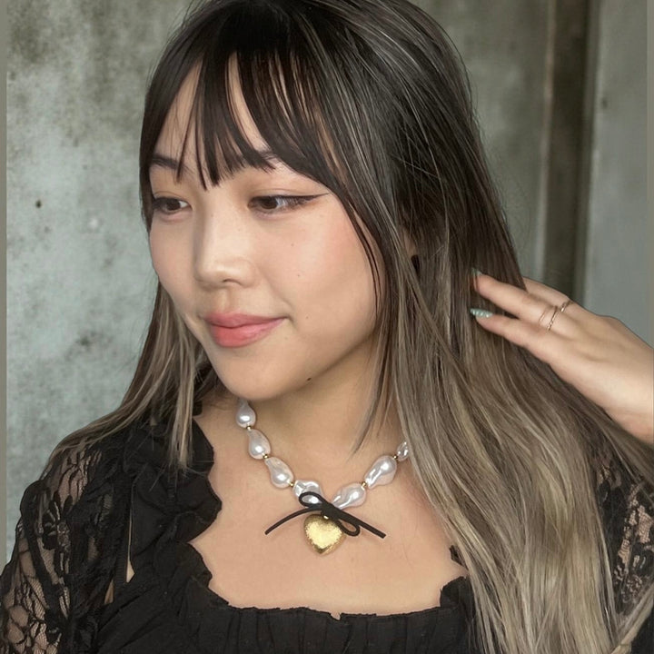 Rebecca Baroque Pearl Heart Necklace
