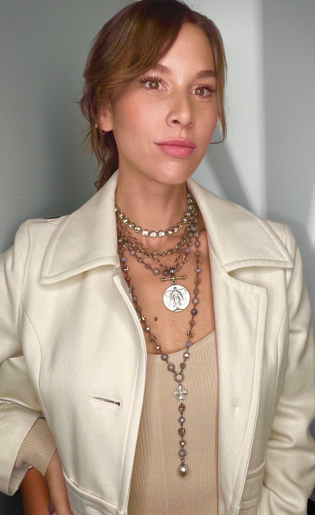 Jasper and Crystal Beaded Lariat Necklace