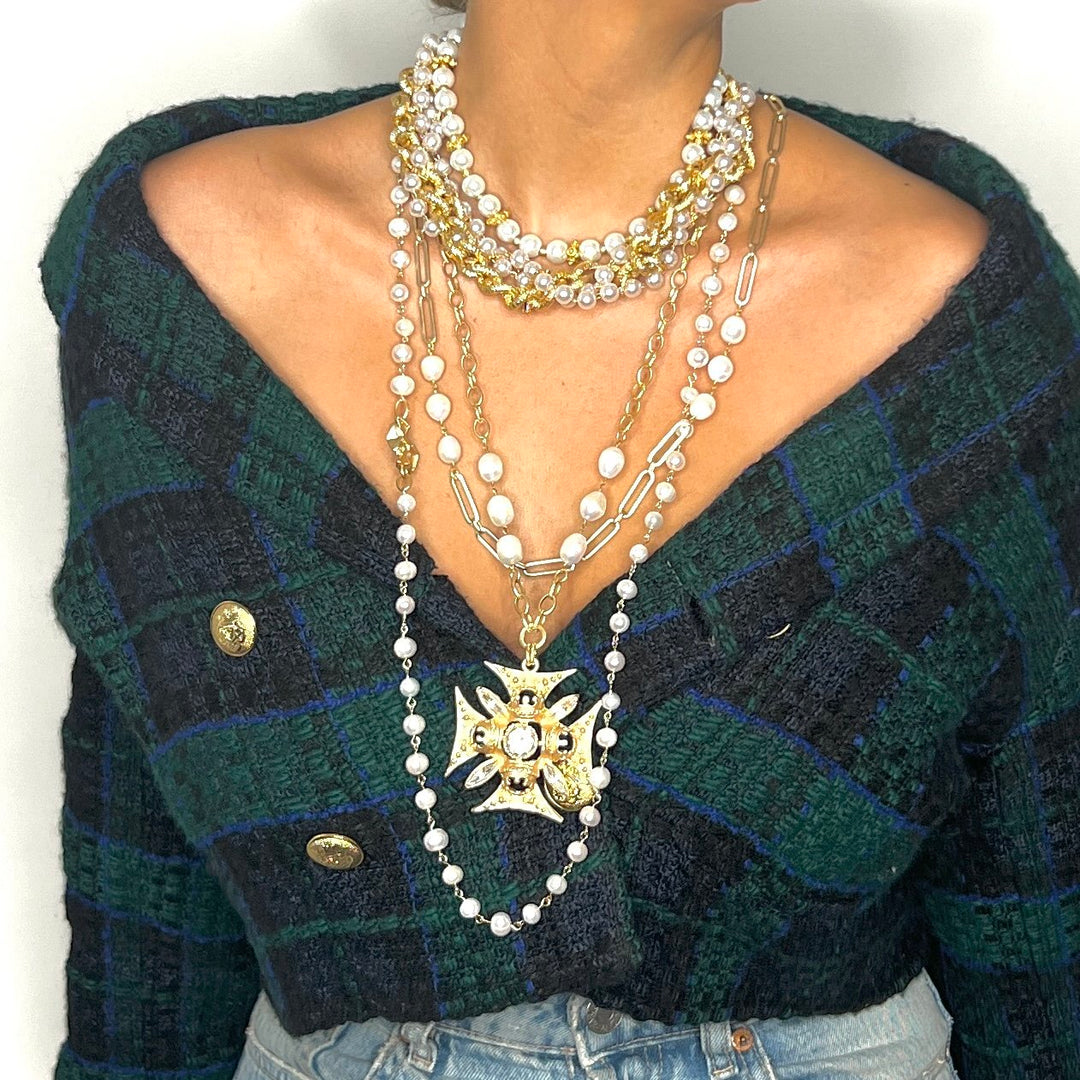 Twisted Sister Gold, Pearl, and Crystal Choker Necklace – Fickle Fox Co