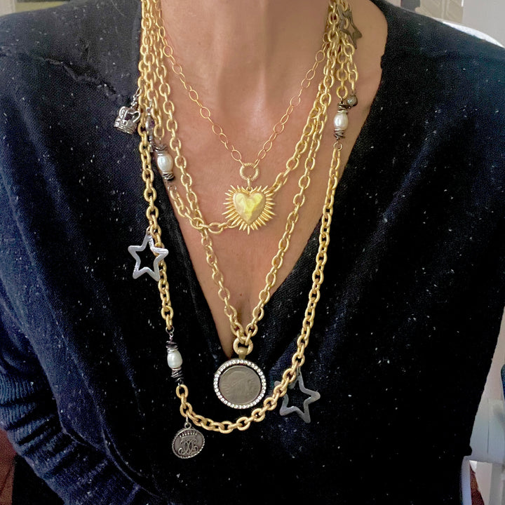 Shooting Star Long Silver and Gold Baroque Pearl Necklace