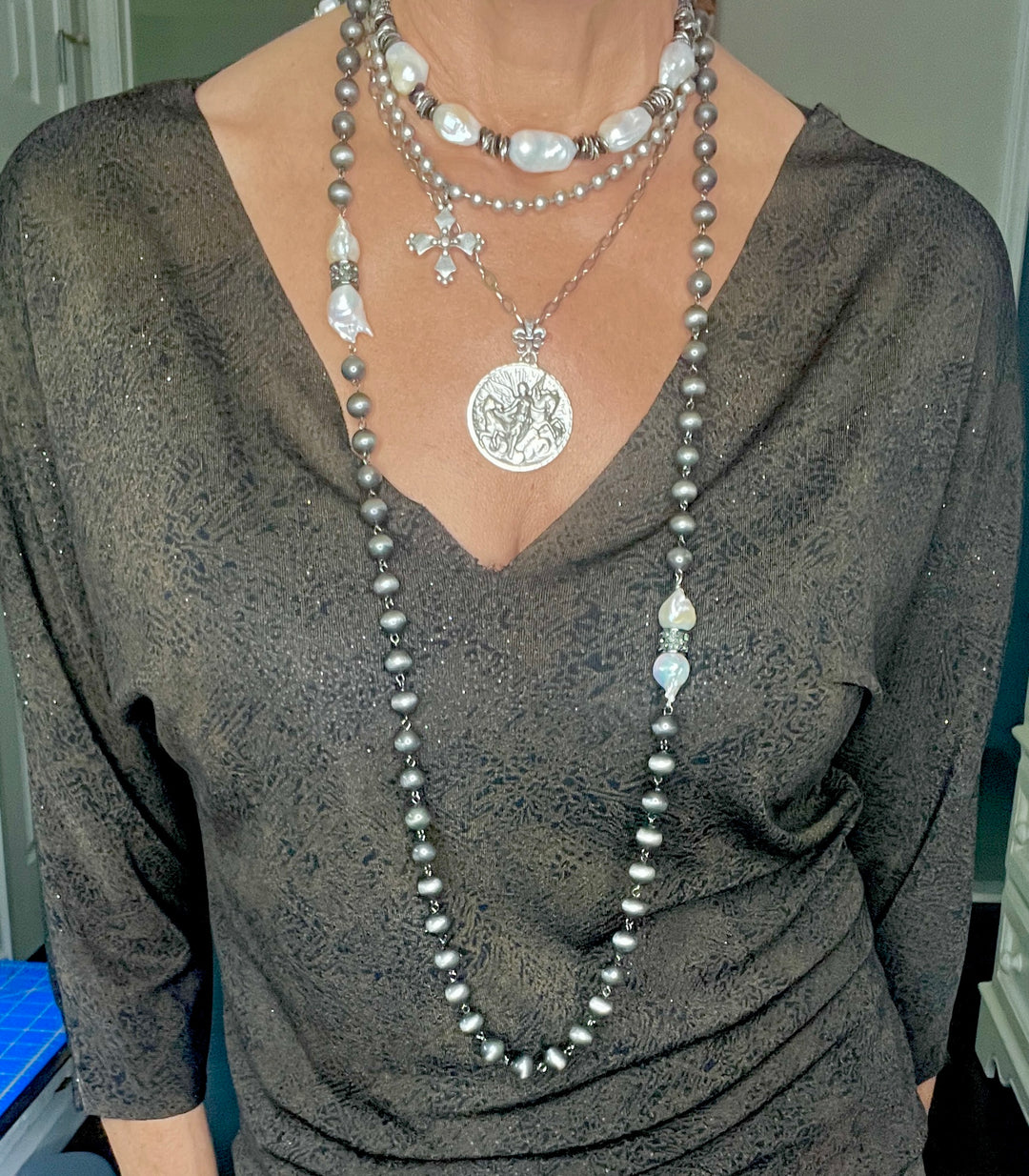 Page Long Gray and Baroque Pearl Necklace