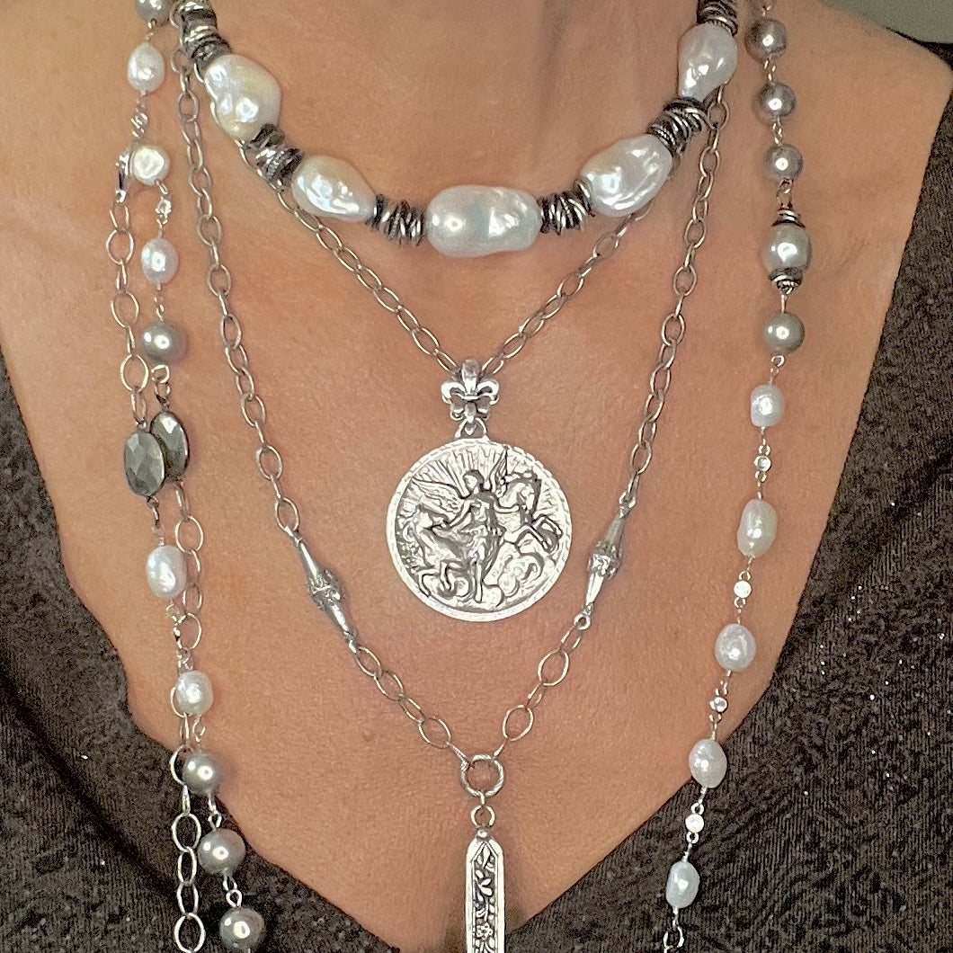 Gabrielle Silver Medal Pendant Necklace