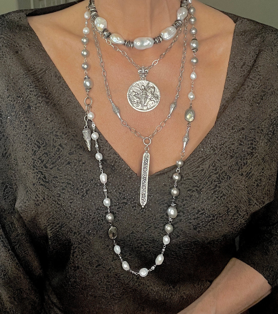 Storm Silver,  Freshwater Pearl Convertible Necklace