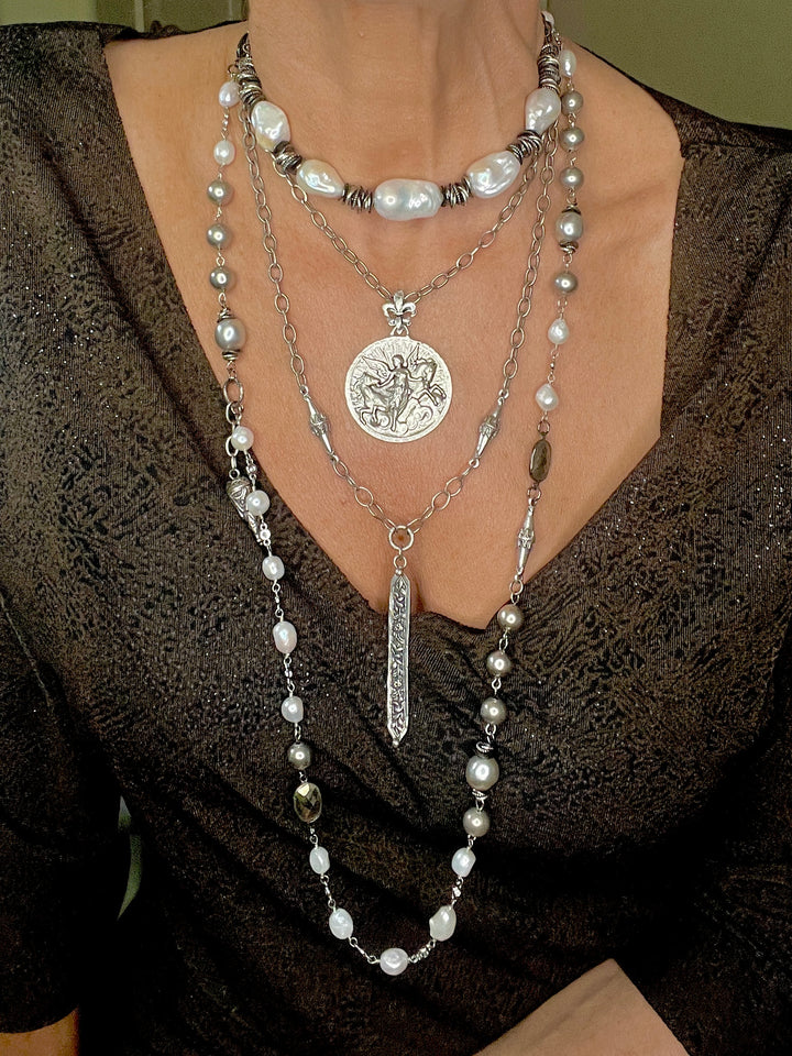 Bastille Baroque Pearl Gunmetal Choker Necklace