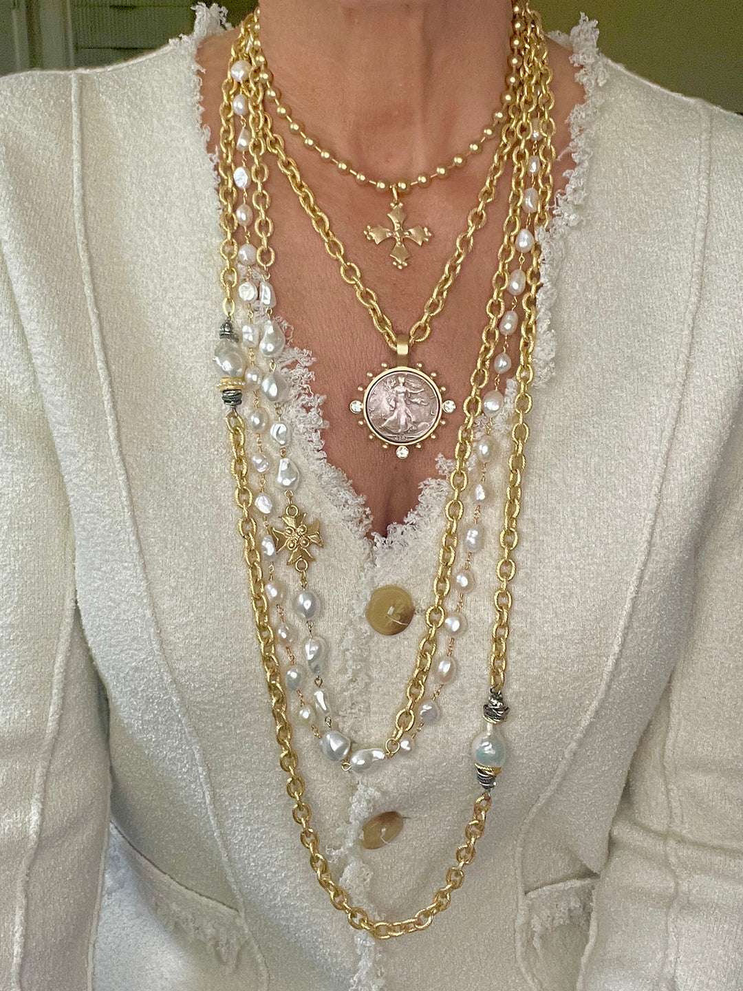 Paxton Gold and Freshwater Pearl Double Strand Necklace