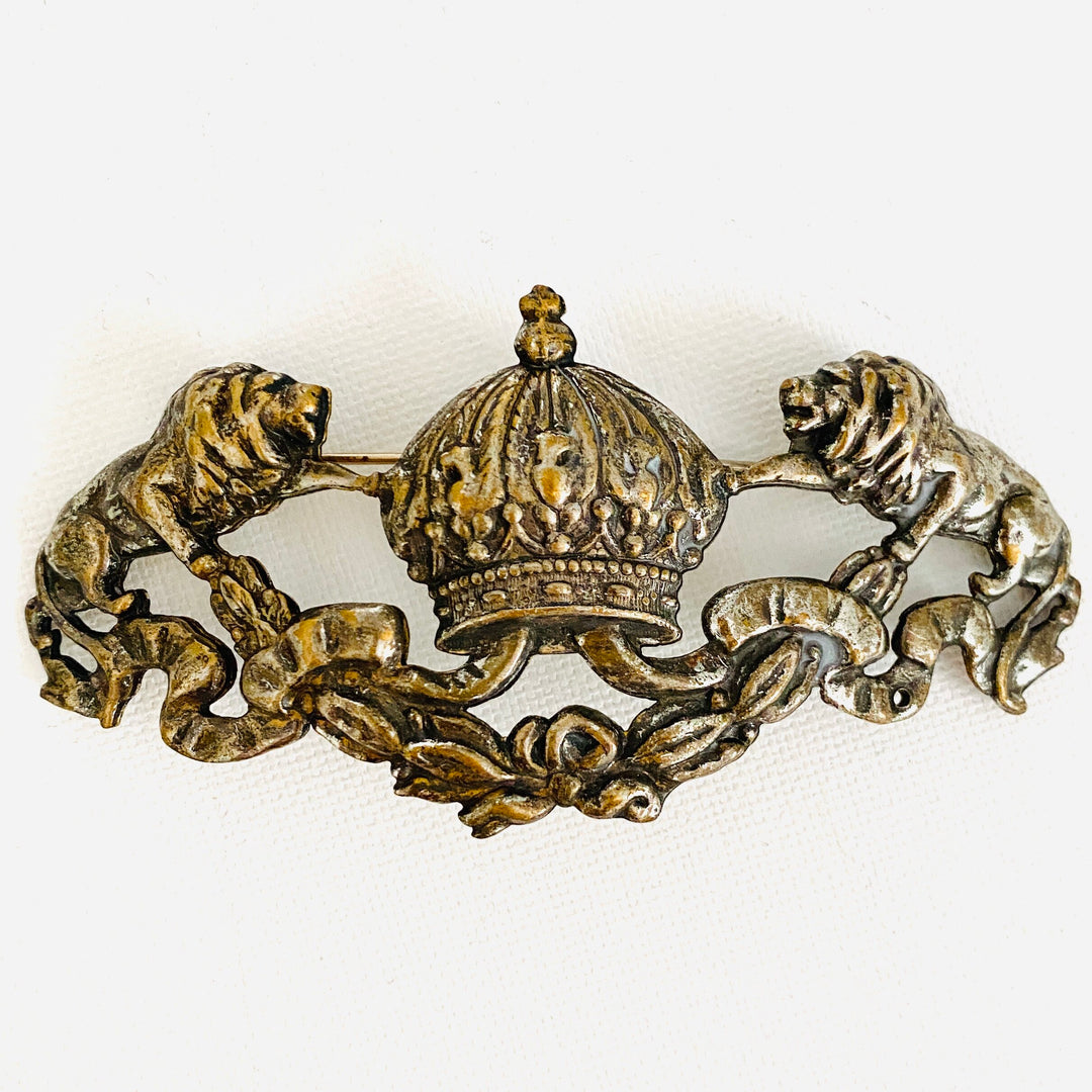 Vintage Silver Lion and Crown Brooch