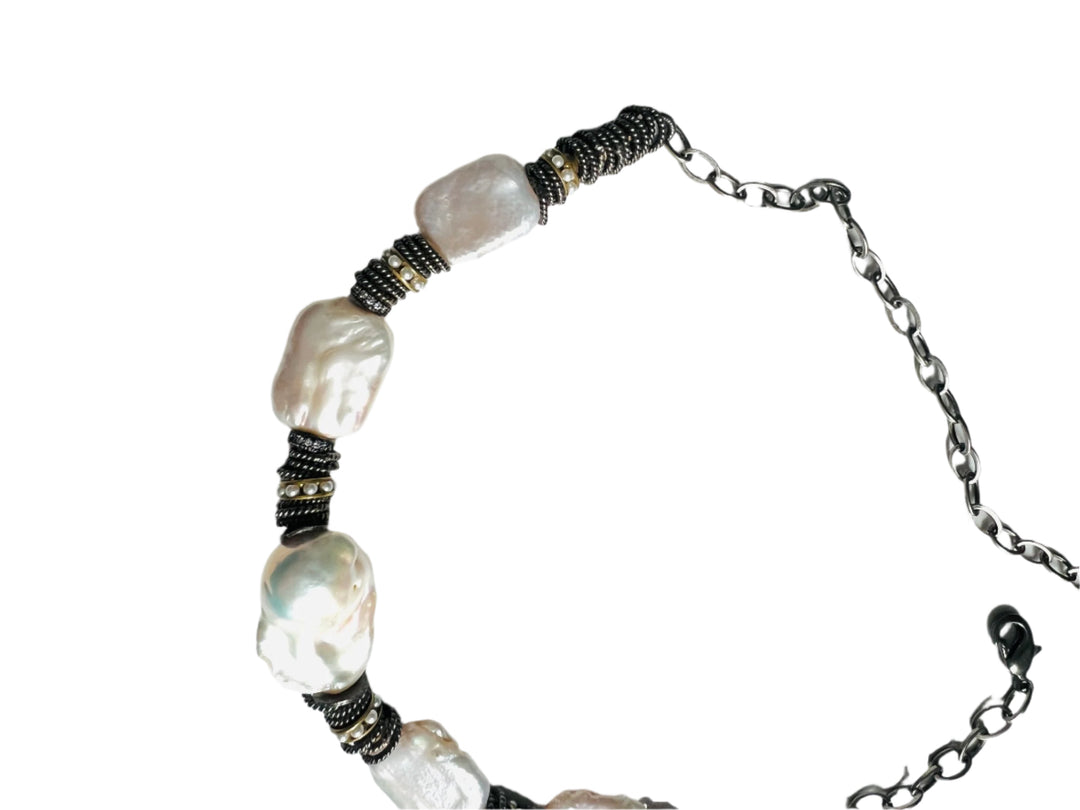 Bastille Baroque Pearl Gunmetal Choker Necklace