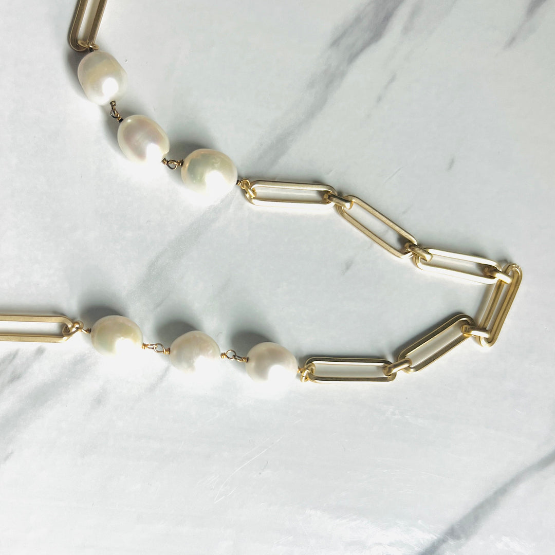 Celine Paperclip and Pearl Chain Convertible Necklace