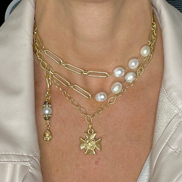 Celine Paperclip and Pearl Chain Convertible Necklace