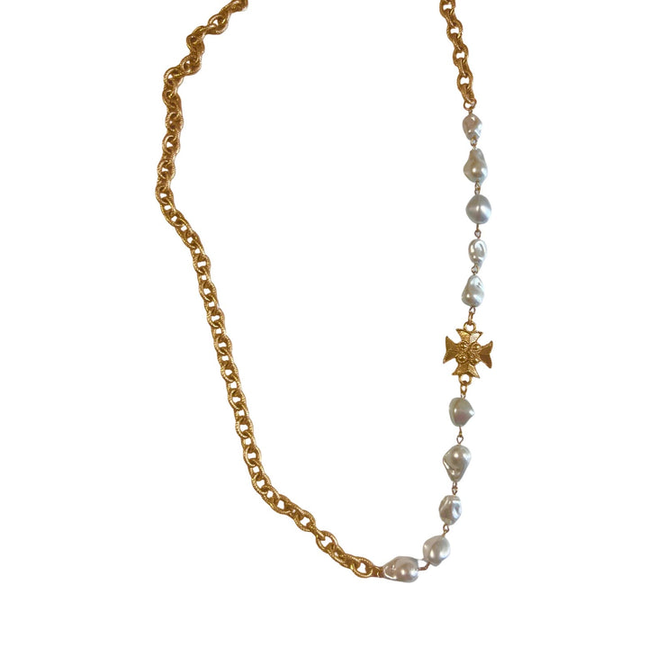 Madison Gold and Pearl Templar Cross Necklace