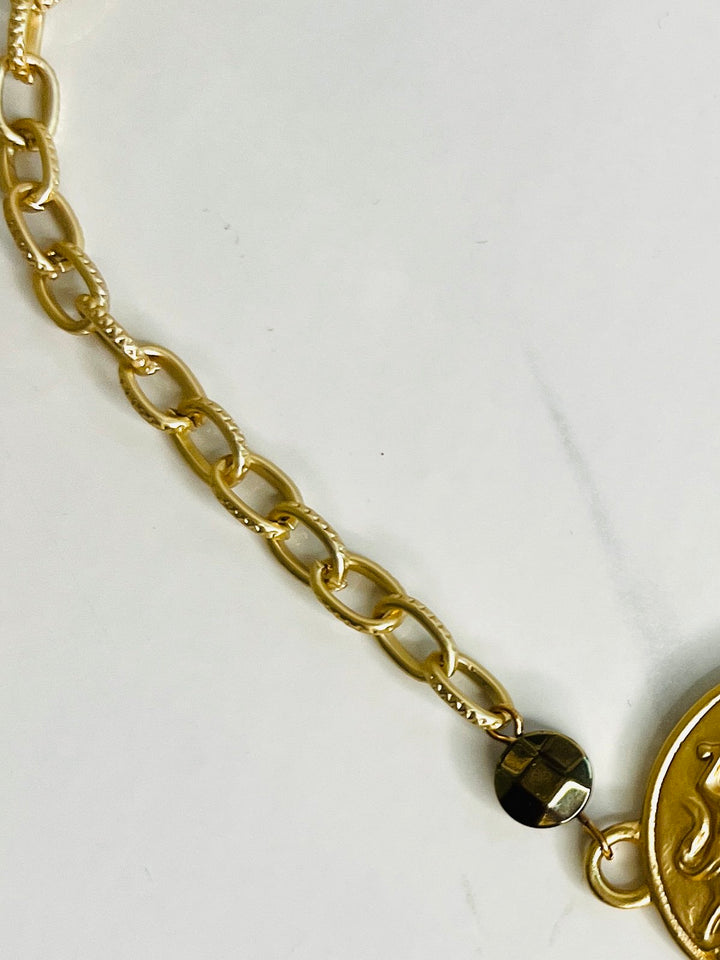 Helios Hematite and Gold Pendant Medallion Necklace