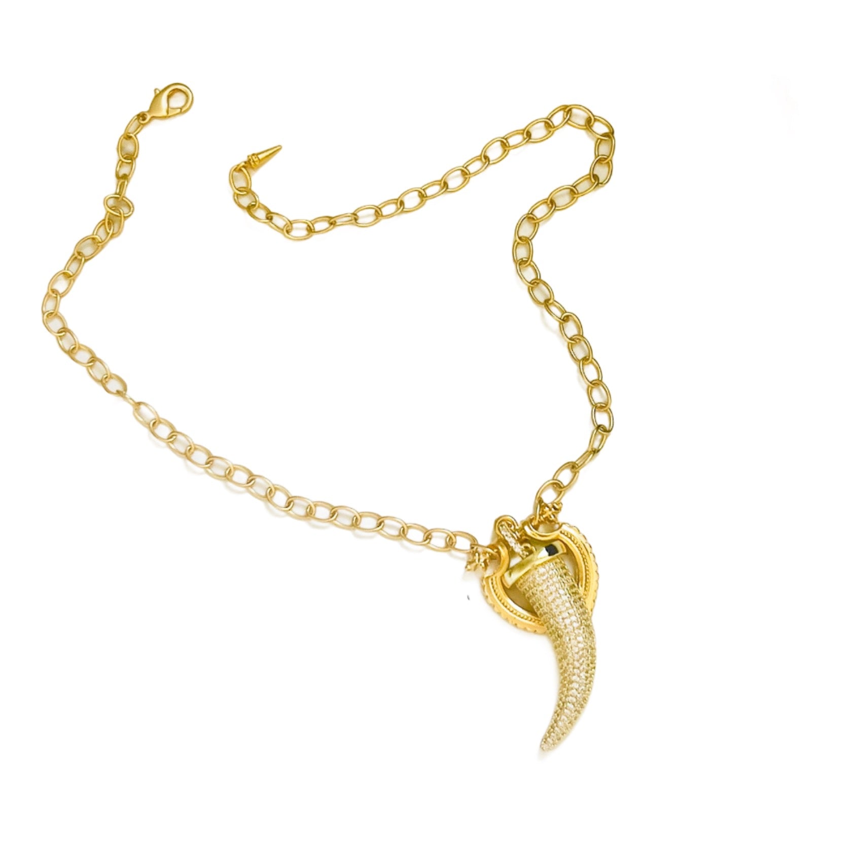 Yves Gold CZ Crystal Horn Necklace