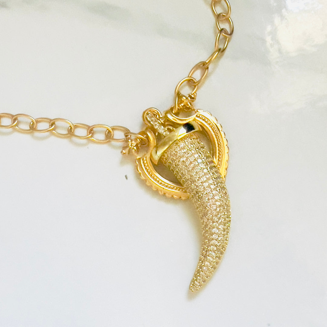 Yves Gold CZ Crystal Horn Necklace