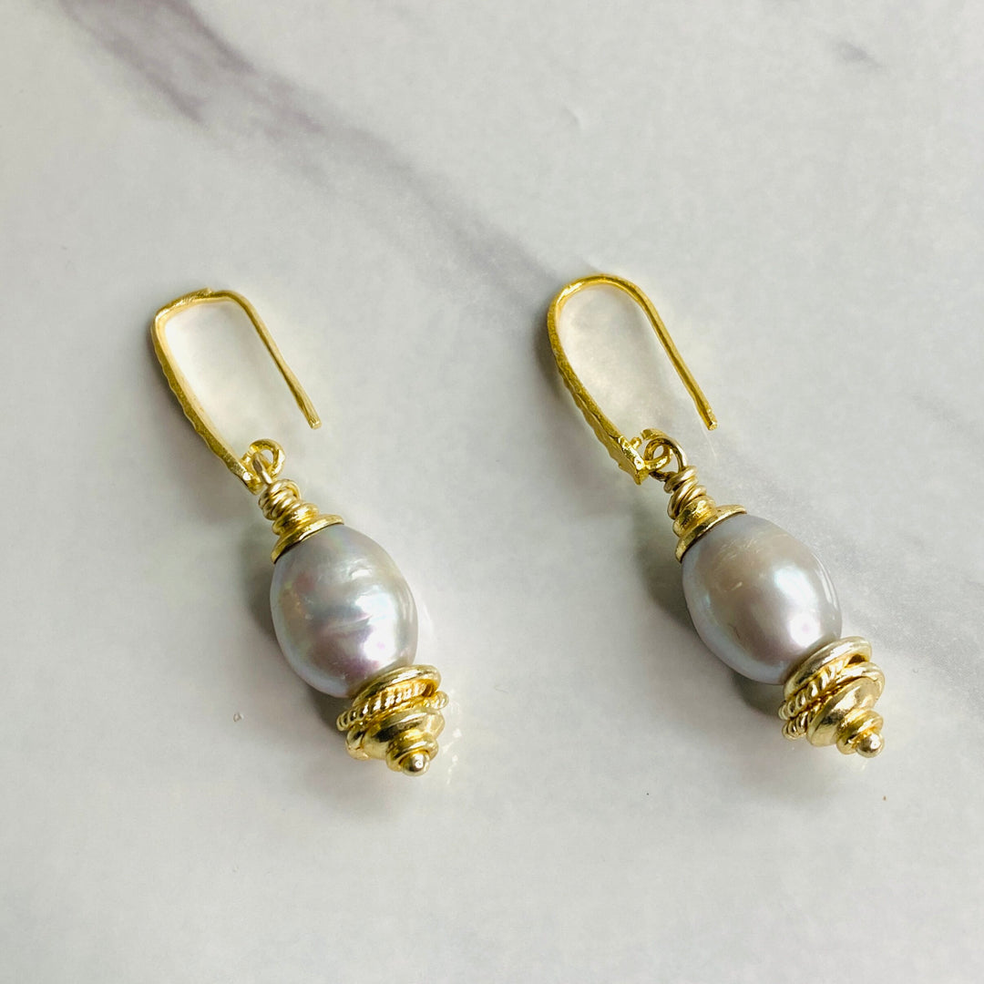 Champagne Gold and Silver Fresh Water Pearl Earrings