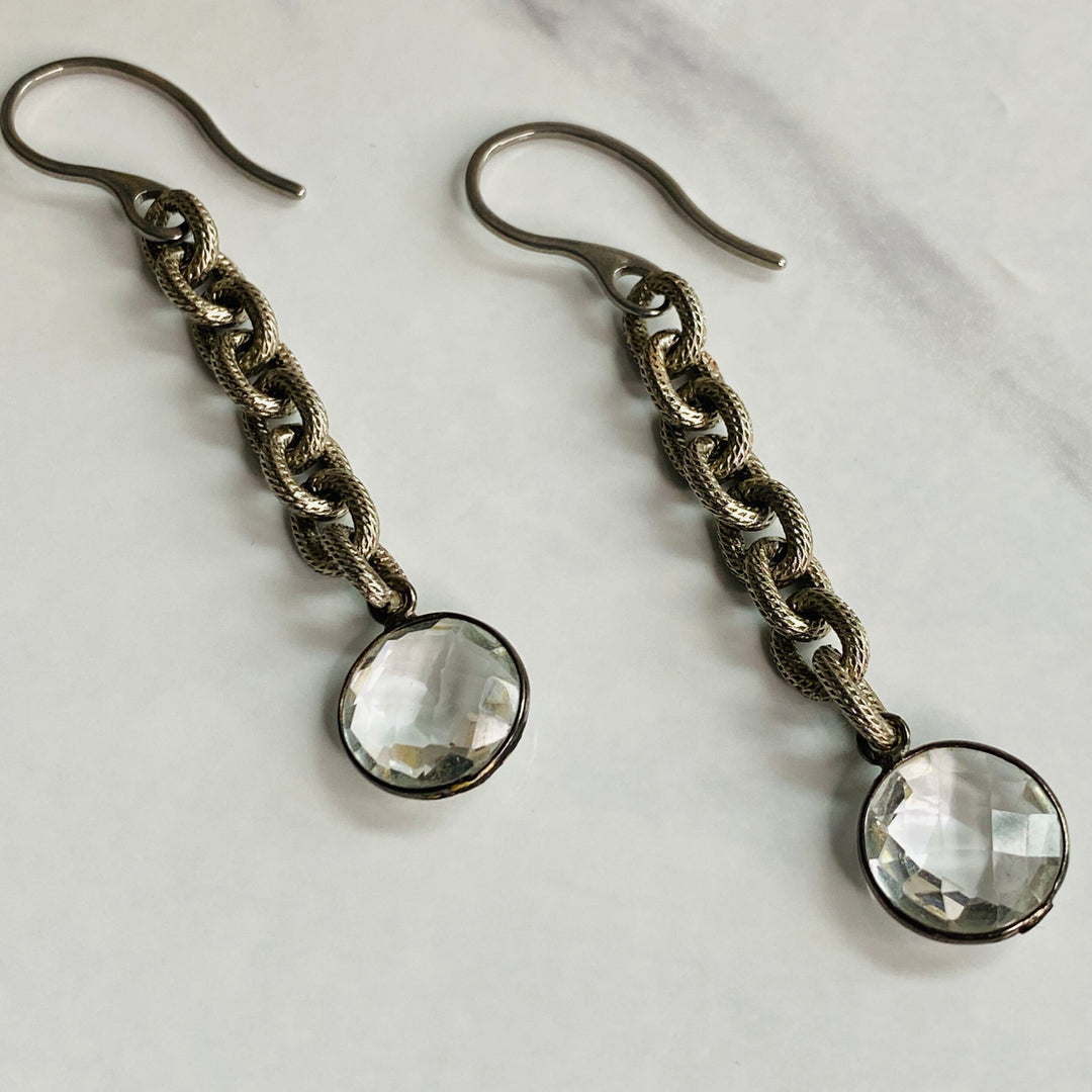 Gunmetal and Crystal Drop Earrings