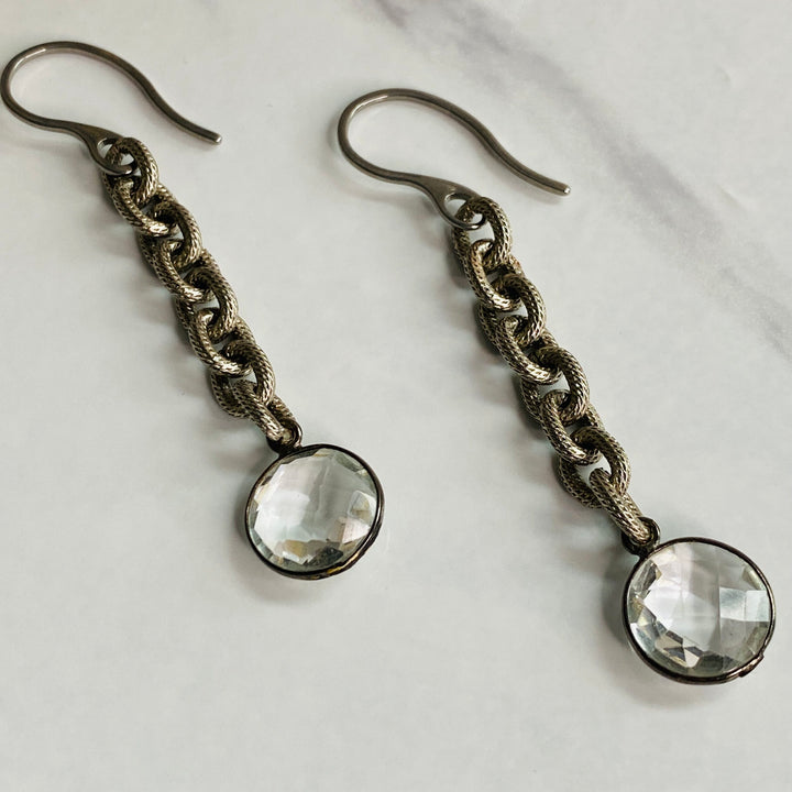 Gunmetal and Crystal Drop Earrings