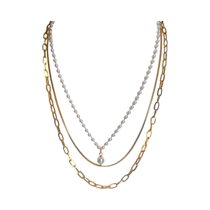 Three Strand Gold and Pearl Necklace
