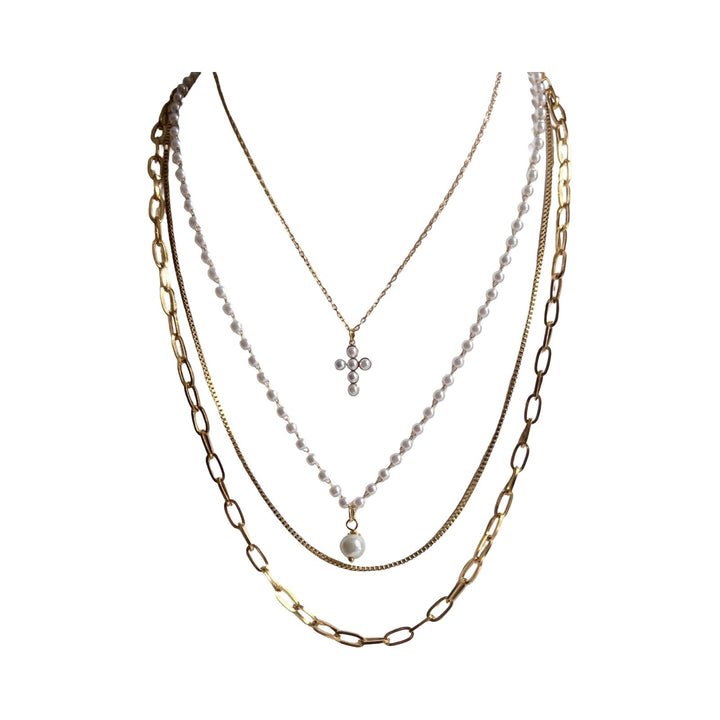 Three Strand Gold and Pearl Necklace