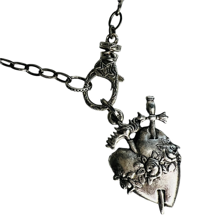 Pearl and Silver Ex Voto Heart Pendant Necklace