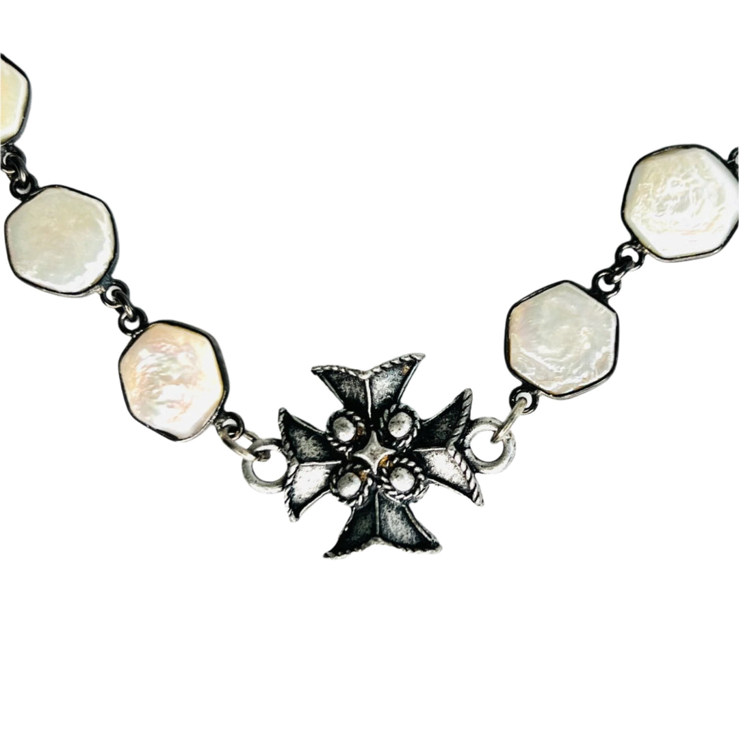 Freshwater Pearl Chain and Templar Cross Choker Necklace
