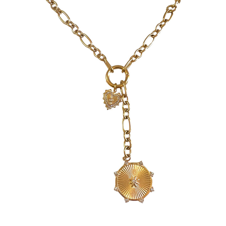 Jasmine Gold Star Compass and Heart Lariat Necklace