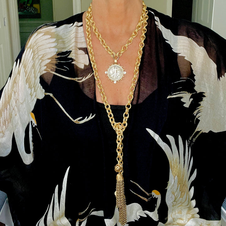 Gold and Crystal  Liberty Coin Pendant with Double Link Gold Chain